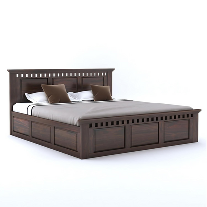 Curious Lifestyle CRAFTS Sheesham Wood Queen Size Bed Without Storage Solid Wooden Cot Bed Double Bed Furniture for Bedroom Living Room Home - Bars Bie Bed (Teak Finish)