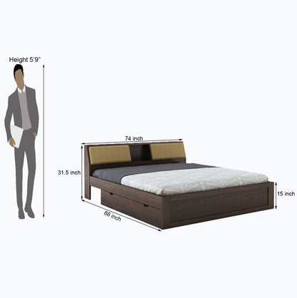 Walnut finish solid bed with dual storage – Curious Lifestyle

