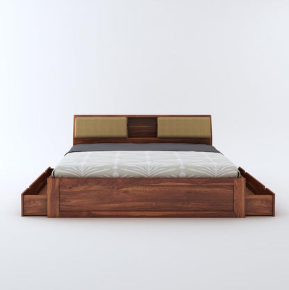 Wooden king size bed with headboard compartments
