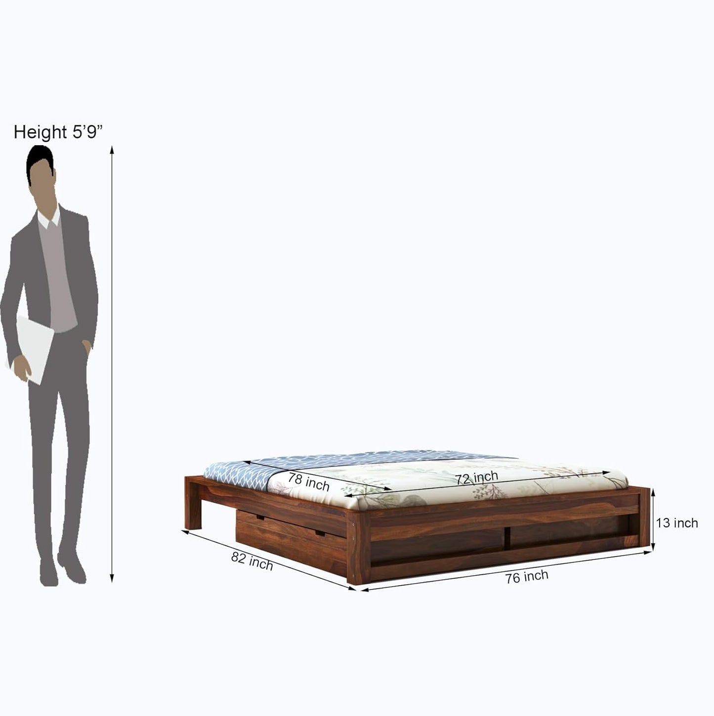 Queen Size Wooden Bed Featuring Built-In Storage