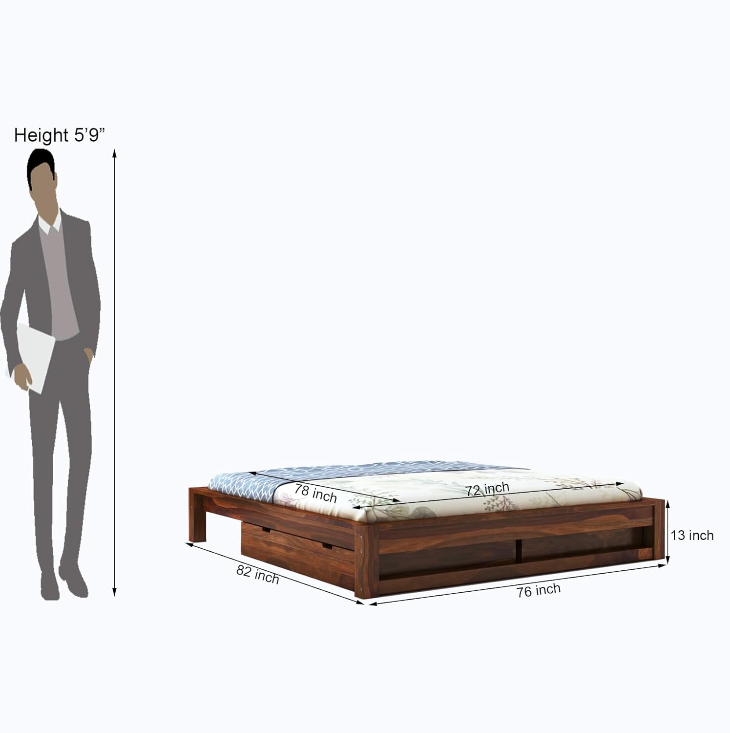 Queen Size Wooden Bed Featuring Built-In Storage