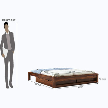 Queen Size Wooden Bed Featuring Built-In Storage