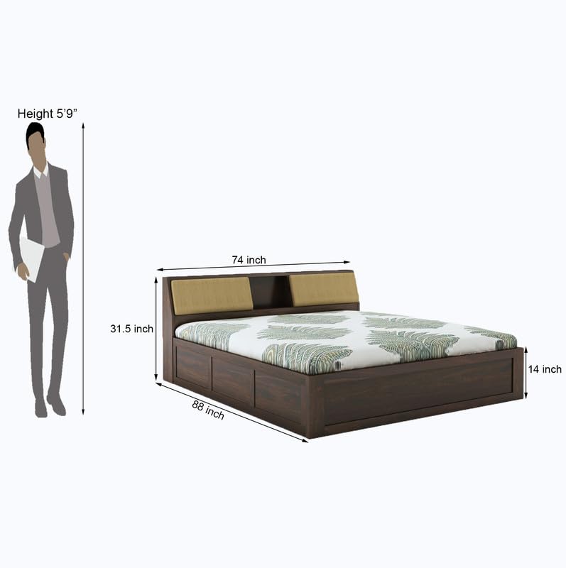 Wooden double bed with hydraulic storage

