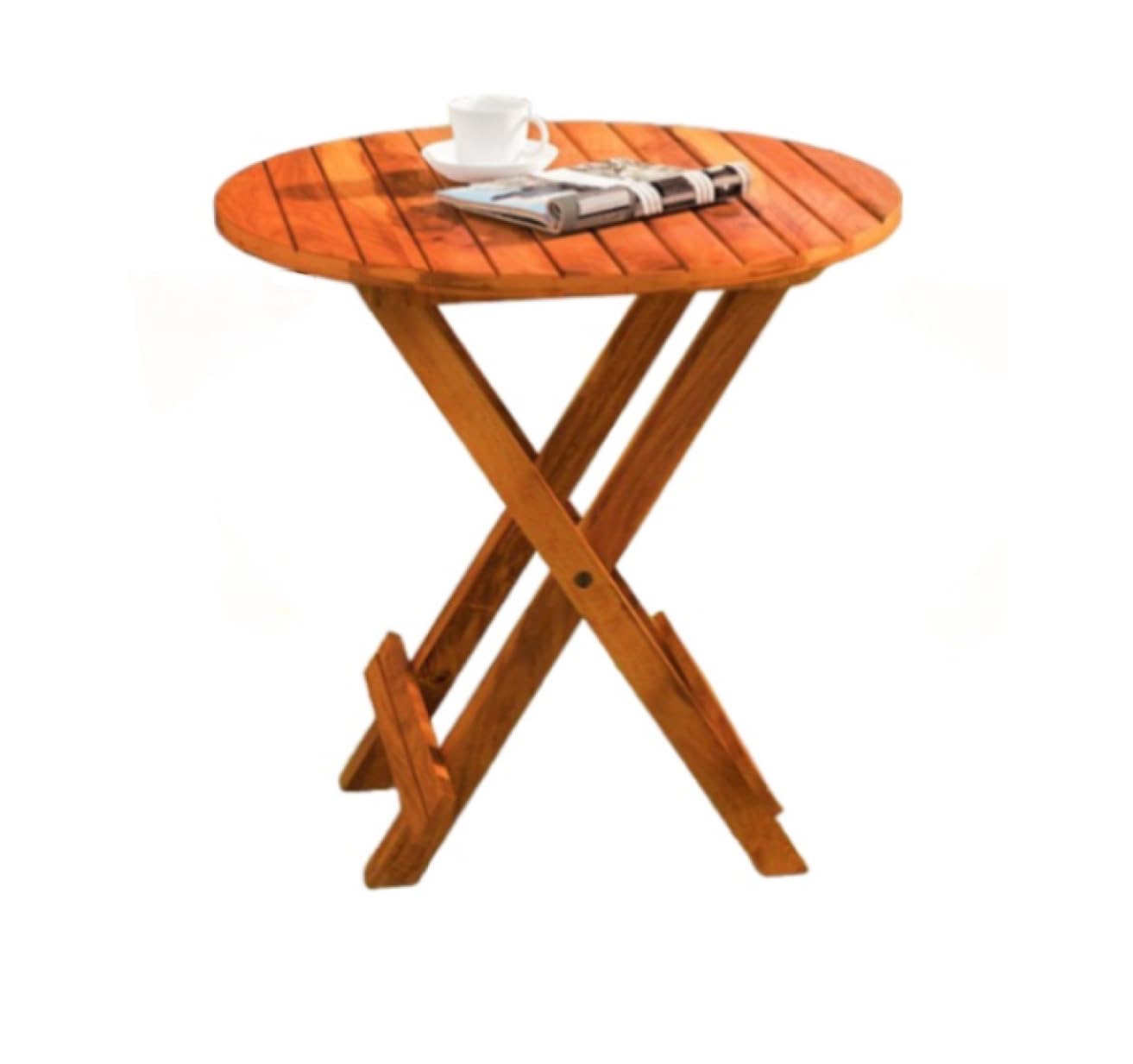 Wooden garden bistro set – folding chairs with round table for patio use

