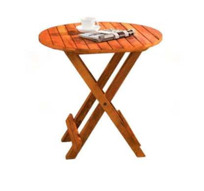 Wooden garden bistro set – folding chairs with round table for patio use

