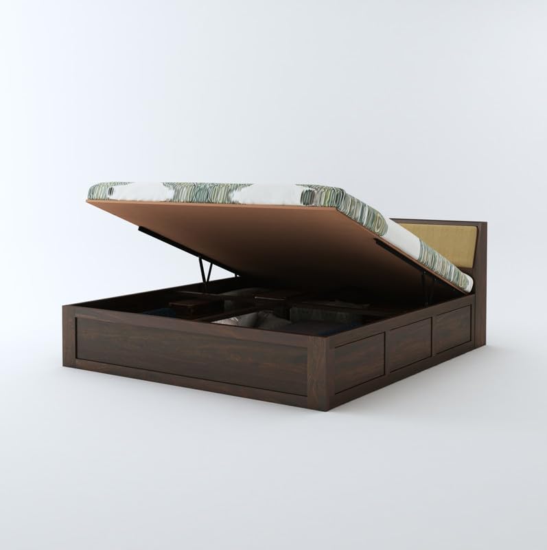 Wooden king size bed with headboard storage


