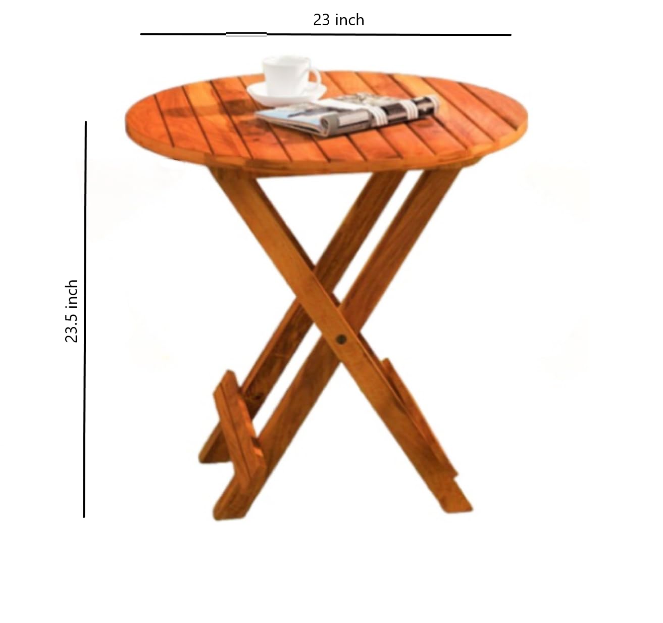 Wooden patio bistro set with 2 folding chairs and round table for outdoors

