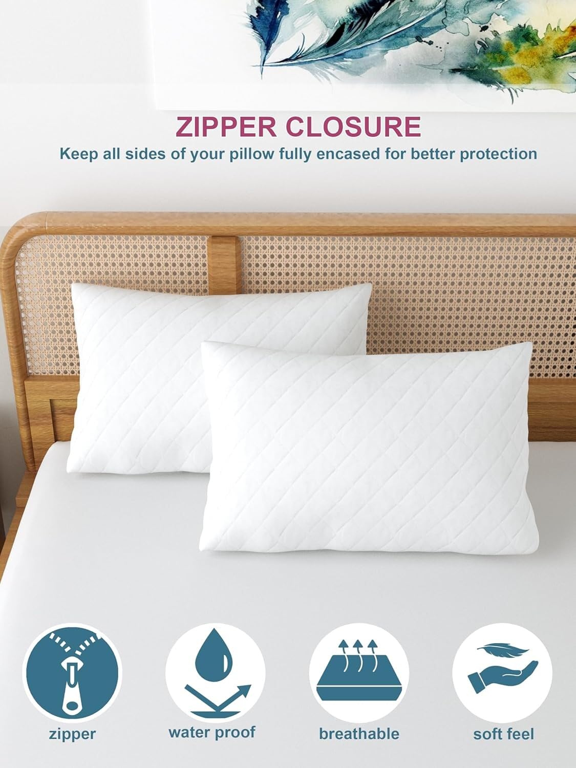 Waterproof pillow protector with zipper enclosed