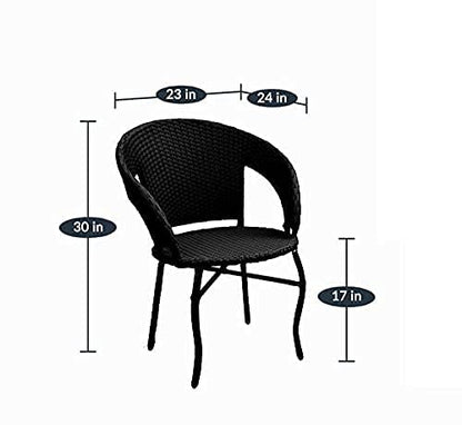 Black outdoor chair with detailed size dimensions in inches